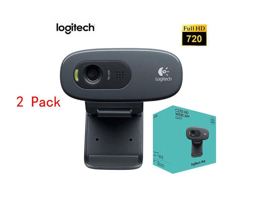 (2 Pack)New Logitech HD Webcam C270 720p Widescreen Video Calling and Recording Built-in Microphone Web Camera USB2.0 Free drive Webcam for PC Web Chat Camera (IN HAND)