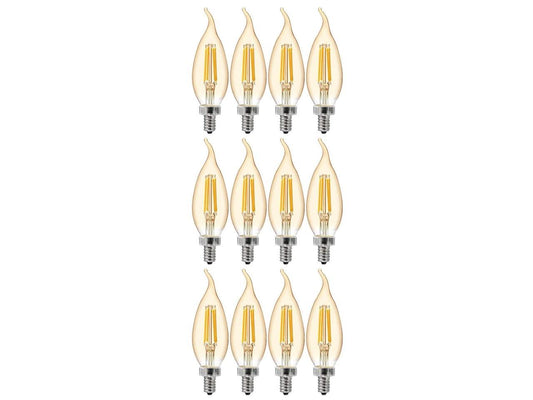 (12 bulbs) GE Vintage Amber Glass LED Chandelier Bulb, Candelabra base, 60 watt equivalent, 400 lumens, Dimmable Decoractive LED bulb